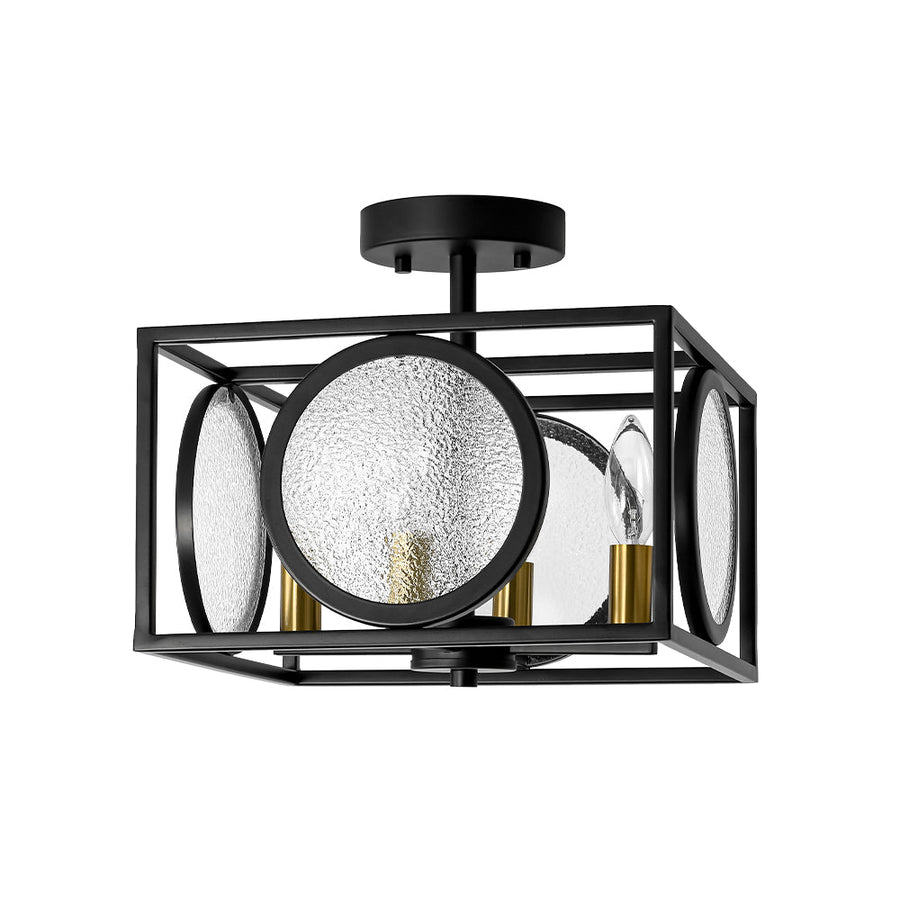 Farmhouze Light - Industrial Candle Style Black Square Cage Semi Flush Light - Ceiling Light - 11.8 in - 