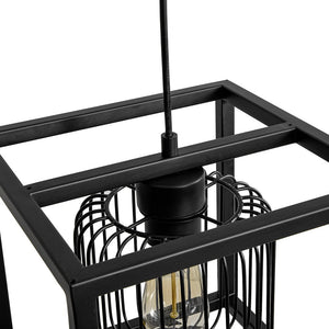 Farmhouze Light - Industrial Matte Black 1 - Light Square Metal Cage Pendant - Pendant - Black - 