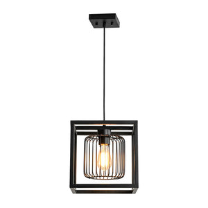 Farmhouze Light - Industrial Matte Black 1 - Light Square Metal Cage Pendant - Pendant - Black - 