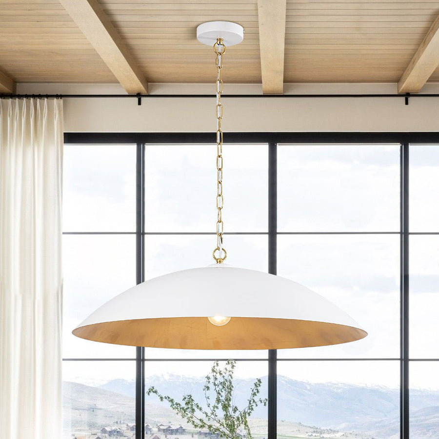 Farmhouze Light - Industrial Saucer Oversized Dome Pendant Light - Chandelier - Matte White (Back Order) - 