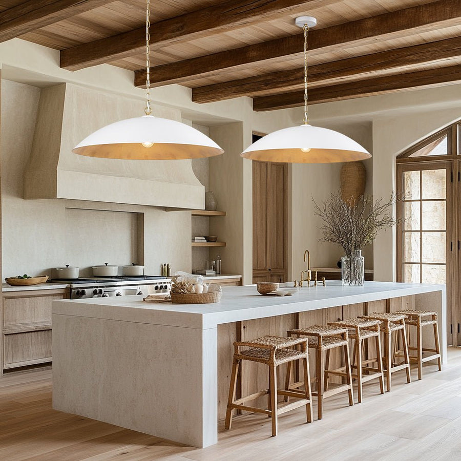 Farmhouze Light - Industrial Saucer Oversized Dome Pendant Light - Chandelier - Matte White (Back Order) - 