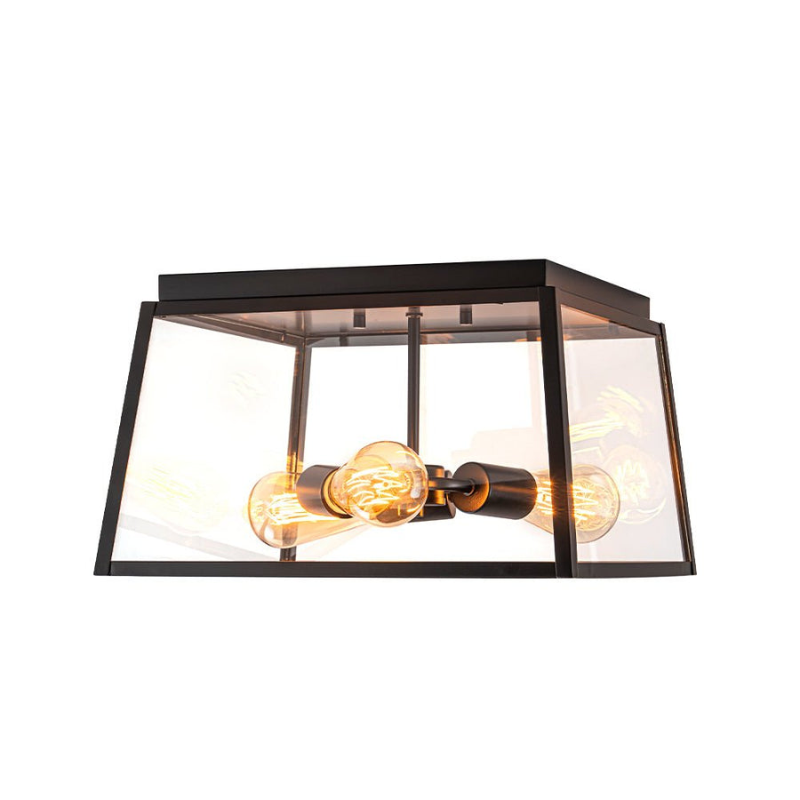 Farmhouze Light - Industrial Square Glass Lantern Flush Mount Ceiling Light - Ceiling Light - 14.6 in - 