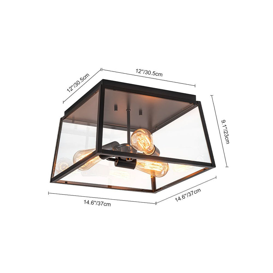 Farmhouze Light - Industrial Square Glass Lantern Flush Mount Ceiling Light - Ceiling Light - 14.6 in - 