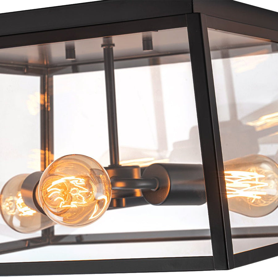 Farmhouze Light - Industrial Square Glass Lantern Flush Mount Ceiling Light - Ceiling Light - 14.6 in - 