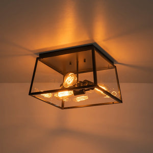 Farmhouze Light - Industrial Square Glass Lantern Flush Mount Ceiling Light - Ceiling Light - 14.6 in - 