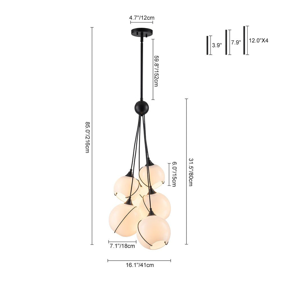 Farmhouze Light - Luxe Moody Style Cluster White Glass Globe Pendant Light - Chandelier - 6 - Light - 