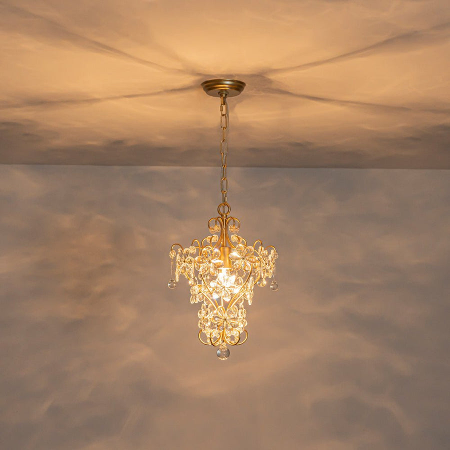 Farmhouze Light - Luxury Gold Scrollwork Crystal Flower Cage Pendant Light - Chandelier - Gold - 