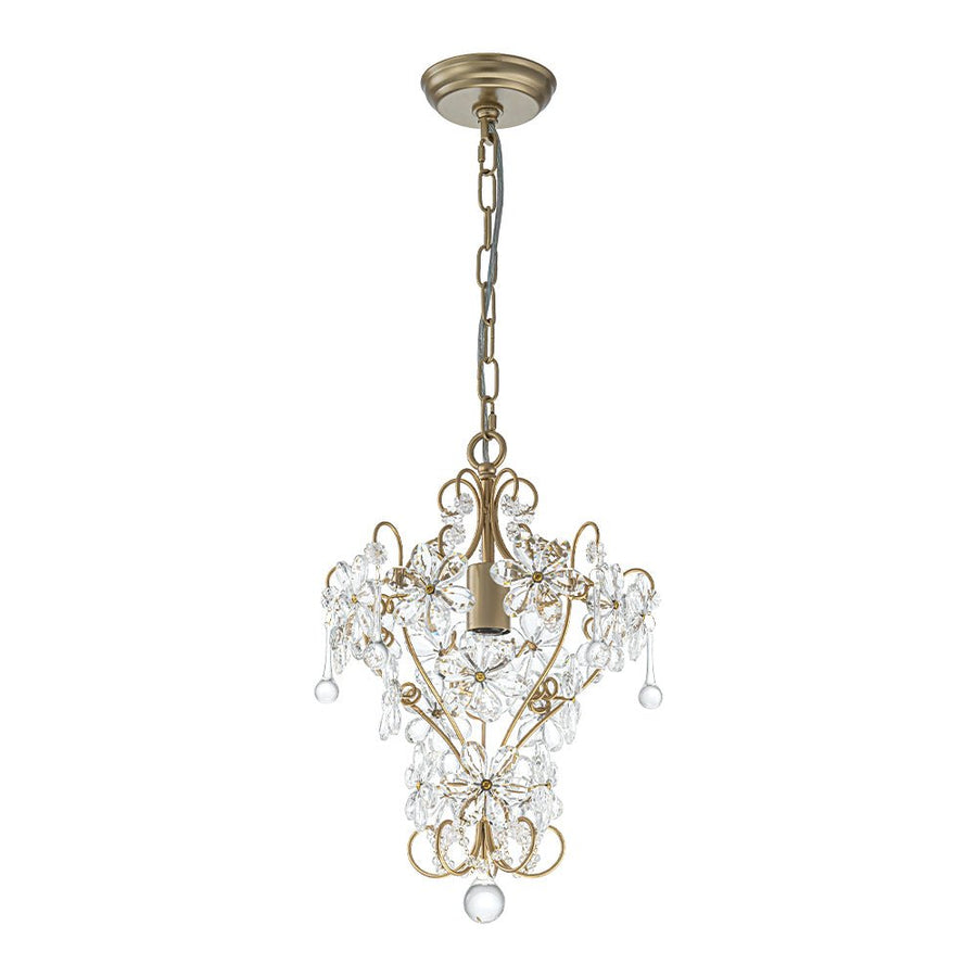 Farmhouze Light - Luxury Gold Scrollwork Crystal Flower Cage Pendant Light - Chandelier - Gold - 