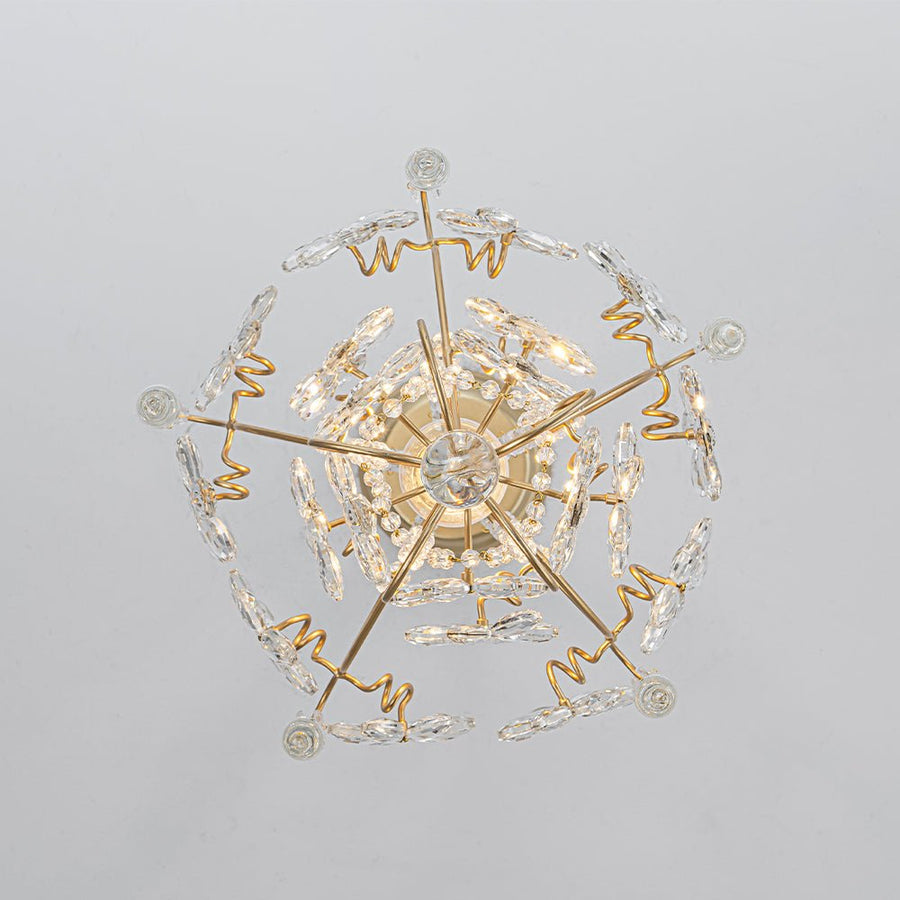 Farmhouze Light - Luxury Gold Scrollwork Crystal Flower Cage Pendant Light - Chandelier - Gold - 