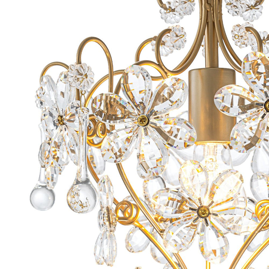 Farmhouze Light - Luxury Gold Scrollwork Crystal Flower Cage Pendant Light - Chandelier - Gold - 