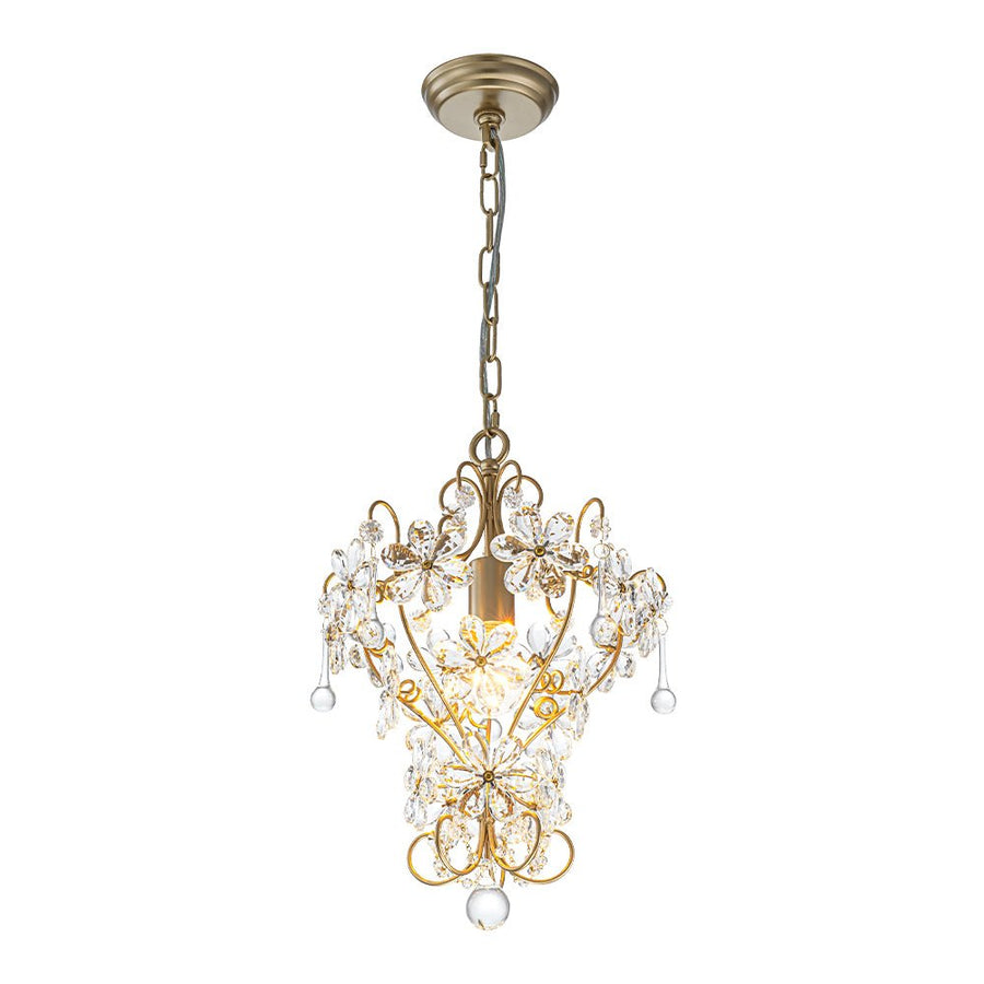 Farmhouze Light - Luxury Gold Scrollwork Crystal Flower Cage Pendant Light - Chandelier - Gold - 