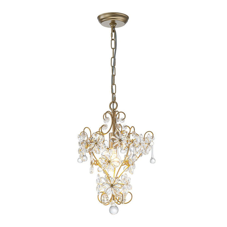 Farmhouze Light - Luxury Gold Scrollwork Crystal Flower Cage Pendant Light - Chandelier - Gold - 