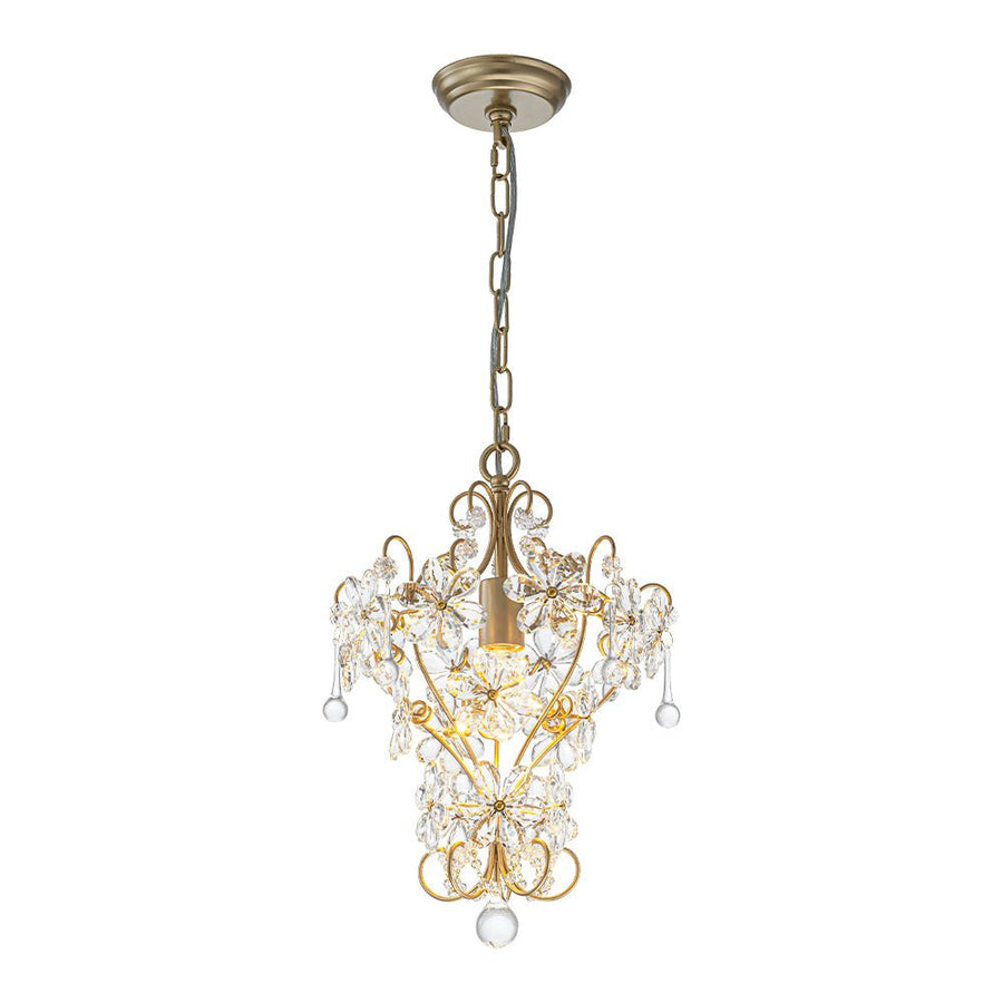 Farmhouze Light - Luxury Gold Scrollwork Crystal Flower Cage Pendant Light - Chandelier - Gold - 