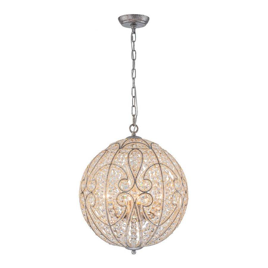 Farmhouze Light - Luxury Vintage Silver Crystal Accented Sphere Chandelier - Chandelier - 11.8 in - 