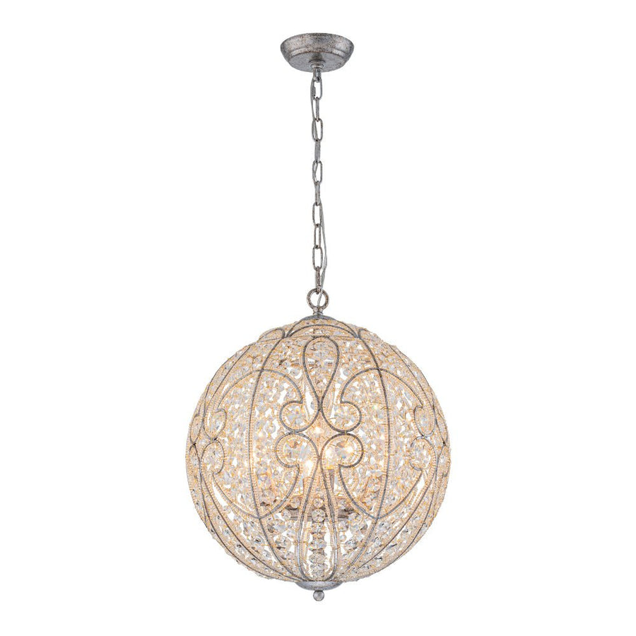 Farmhouze Light - Luxury Vintage Silver Crystal Accented Sphere Chandelier - Chandelier - 11.8 in - 