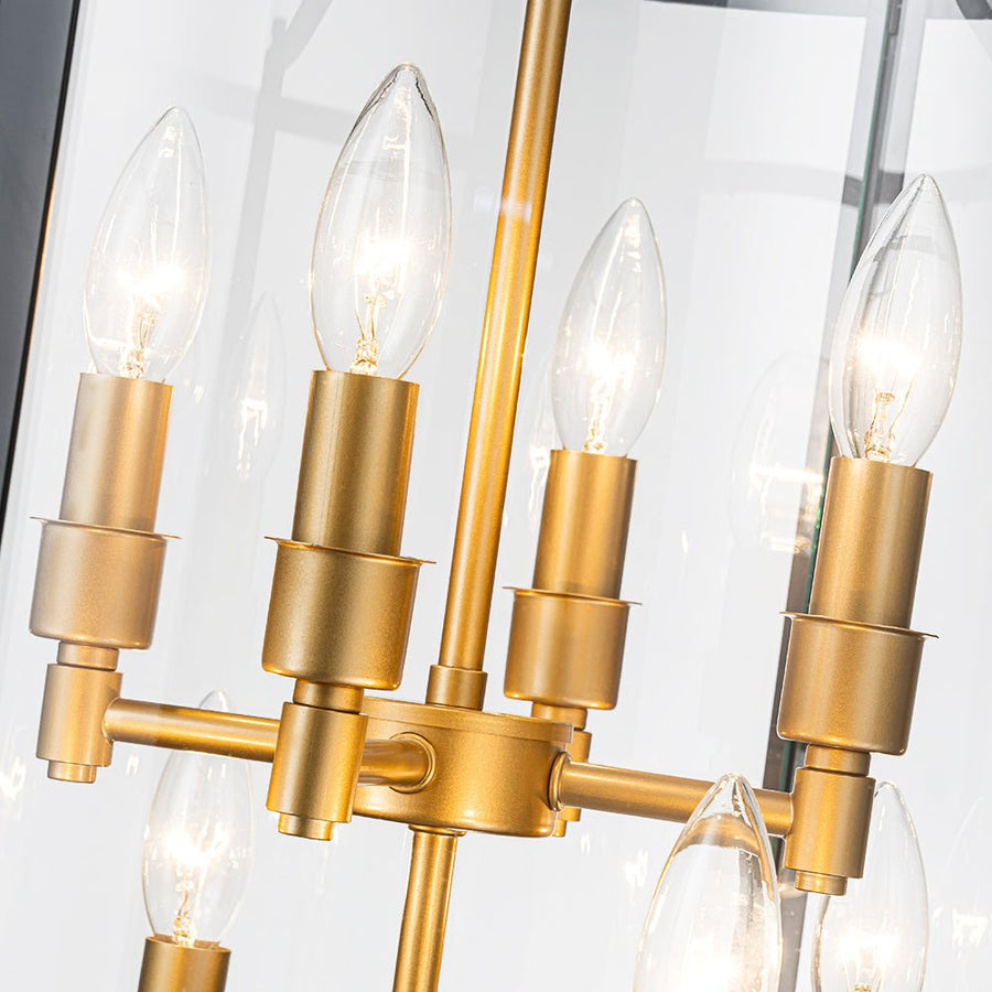 Farmhouze Light - Manor Black Candle Style Cylinder Lantern Pendant Chandelier - Chandelier - Black+Brass/6 - Light - 