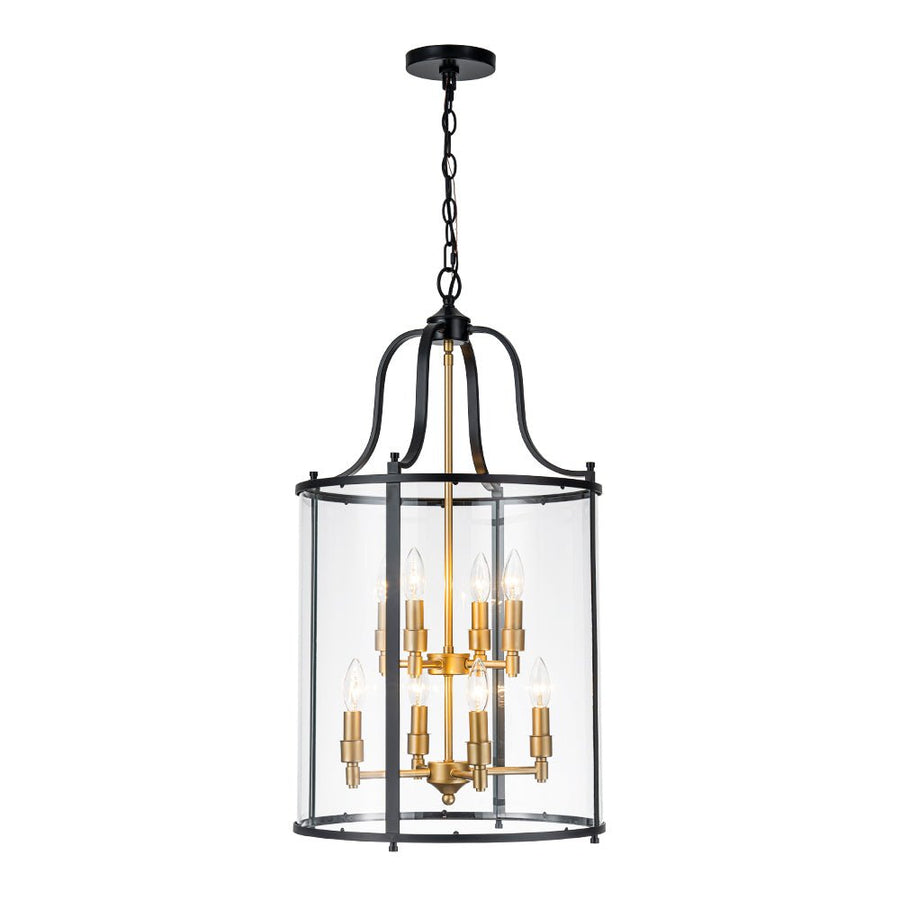 Farmhouze Light - Manor Black Candle Style Cylinder Lantern Pendant Chandelier - Chandelier - Black+Brass/6 - Light - 