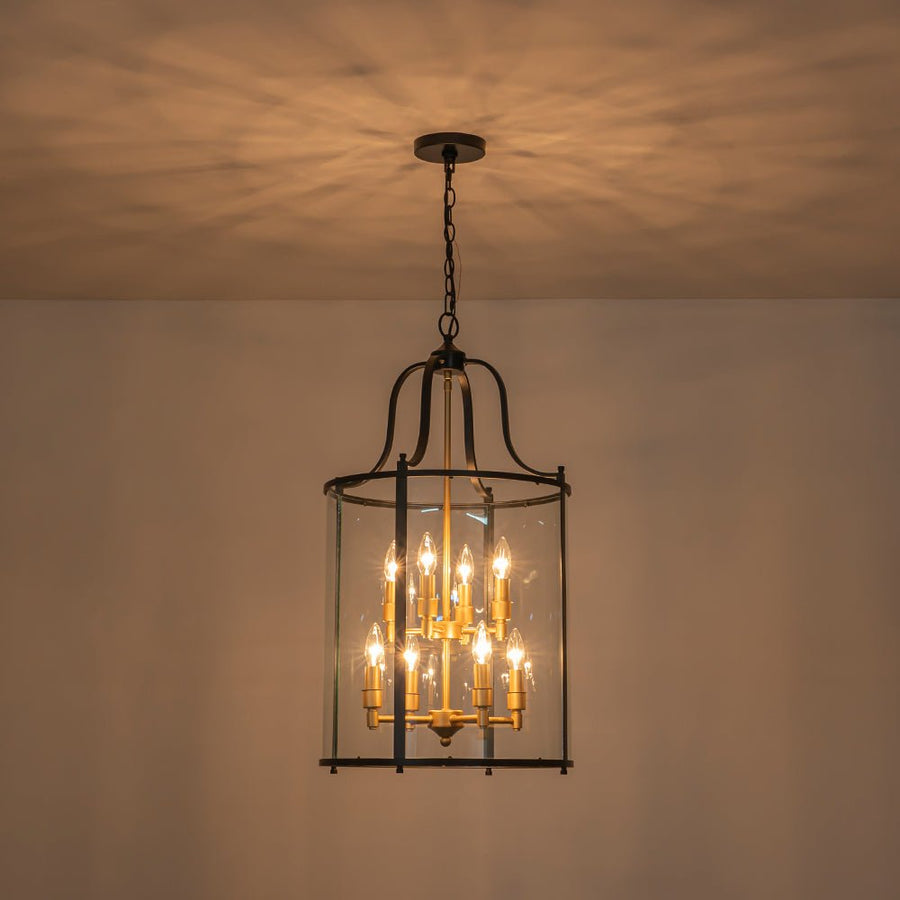 Farmhouze Light - Manor Black Candle Style Cylinder Lantern Pendant Chandelier - Chandelier - Black+Brass/6 - Light - 