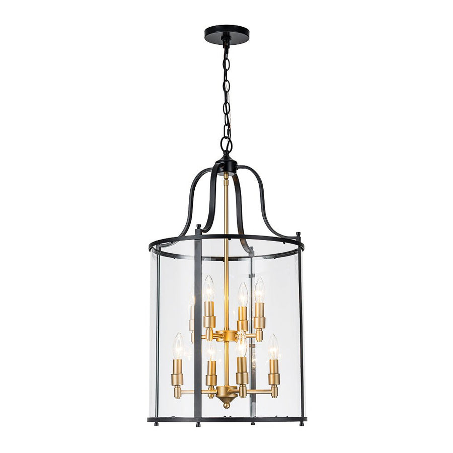 Farmhouze Light - Manor Black Candle Style Cylinder Lantern Pendant Chandelier - Chandelier - Black+Brass/6 - Light - 