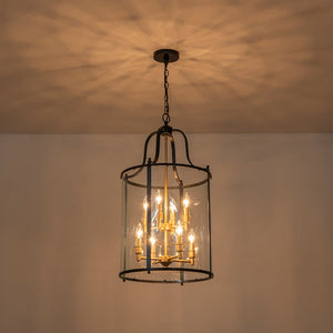 Farmhouze Light - Manor Black Candle Style Cylinder Lantern Pendant Chandelier - Chandelier - Black+Brass/6 - Light - 