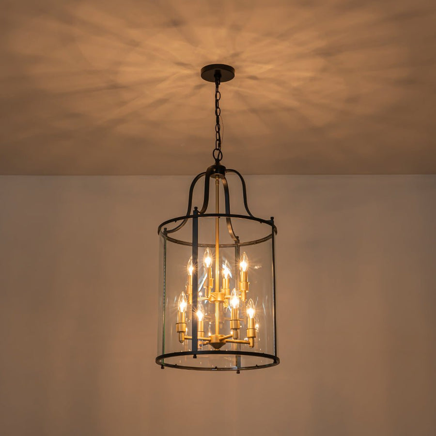 Farmhouze Light - Manor Black Candle Style Cylinder Lantern Pendant Chandelier - Chandelier - Black+Brass/6 - Light - 