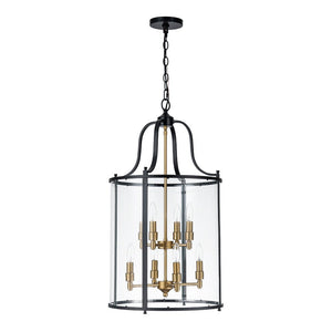 Farmhouze Light - Manor Black Candle Style Cylinder Lantern Pendant Chandelier - Chandelier - Black+Brass/6 - Light - 