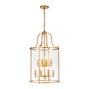 Farmhouze Light - Manor Black Candle Style Cylinder Lantern Pendant Chandelier - Chandelier - Brass/6 - Light - 