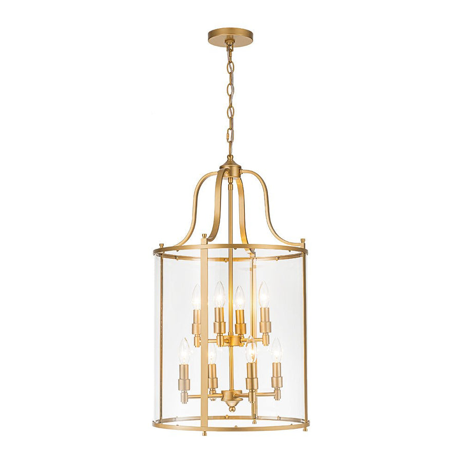 Farmhouze Light - Manor Black Candle Style Cylinder Lantern Pendant Chandelier - Chandelier - Brass/6 - Light - 