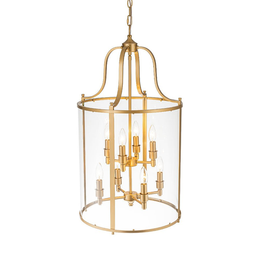 Farmhouze Light - Manor Black Candle Style Cylinder Lantern Pendant Chandelier - Chandelier - Brass/6 - Light - 