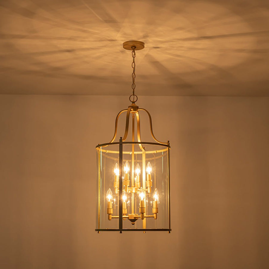 Farmhouze Light - Manor Black Candle Style Cylinder Lantern Pendant Chandelier - Chandelier - Brass/6 - Light - 