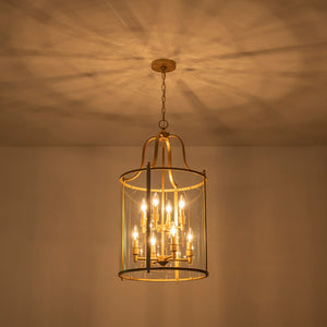 Farmhouze Light - Manor Black Candle Style Cylinder Lantern Pendant Chandelier - Chandelier - Brass/6 - Light - 