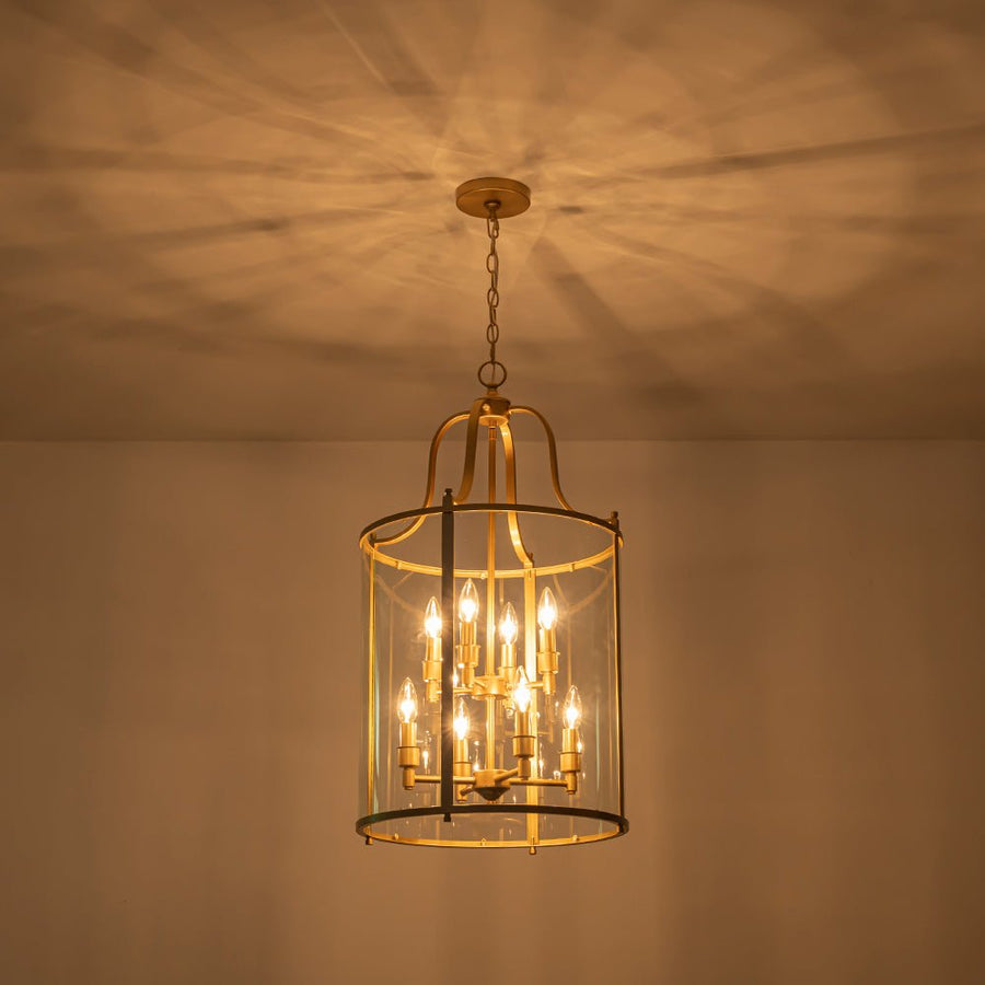 Farmhouze Light - Manor Black Candle Style Cylinder Lantern Pendant Chandelier - Chandelier - Brass/6 - Light - 