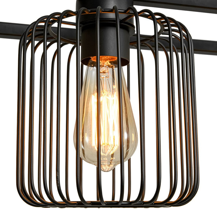 Farmhouze Light - Matte Black 4 - Light Rectangle Cage Kitchen Island Pendant - Chandelier - Black - 