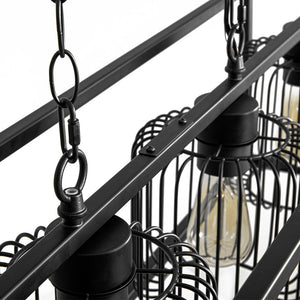 Farmhouze Light - Matte Black 4 - Light Rectangle Cage Kitchen Island Pendant - Chandelier - Black - 