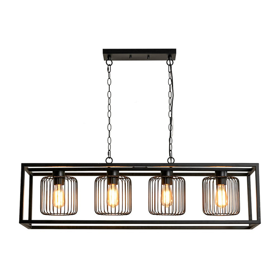 Farmhouze Light - Matte Black 4 - Light Rectangle Cage Kitchen Island Pendant - Chandelier - Black - 