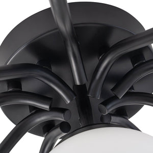 Farmhouze Light - Mid - Century 11 - Light Opal Glass Globe Sunburst Semi Flush - Chandelier - Black/11 - Light (Back Order) - 