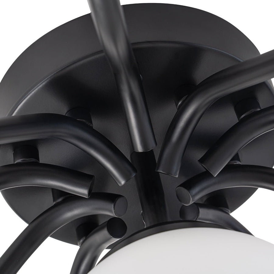 Farmhouze Light - Mid - Century 11 - Light Opal Glass Globe Sunburst Semi Flush - Chandelier - Black/11 - Light (Back Order) - 