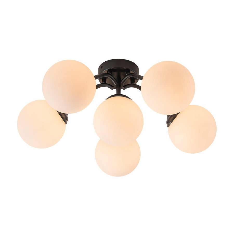 Farmhouze Light - Mid - Century 11 - Light Opal Glass Globe Sunburst Semi Flush - Chandelier - Black/11 - Light (Back Order) - 