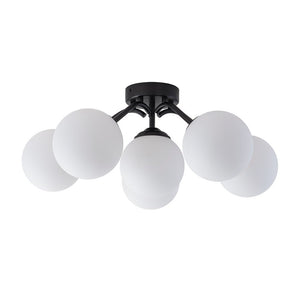 Farmhouze Light - Mid - Century 11 - Light Opal Glass Globe Sunburst Semi Flush - Chandelier - Black/11 - Light (Back Order) - 