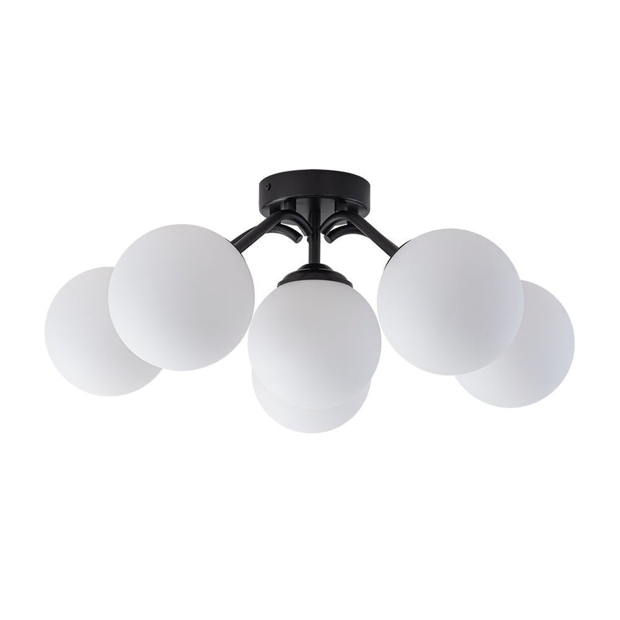 Farmhouze Light - Mid - Century 11 - Light Opal Glass Globe Sunburst Semi Flush - Chandelier - Black/11 - Light (Back Order) - 