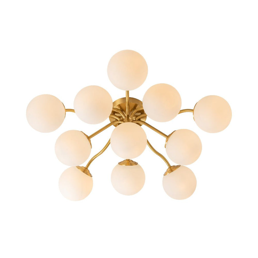 Farmhouze Light - Mid - Century 11 - Light Opal Glass Globe Sunburst Semi Flush - Chandelier - Brass - 