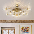 Load image into Gallery viewer, Farmhouze Light-Mid-Century 12-Light Sputnik Fluted Glass Bubble Semi Flush-Chandelier-Brass-
