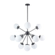 Load image into Gallery viewer, Farmhouze Light - Mid Century 12 - Light White Glass Globe Bubble Sunburst Chandelier - Chandelier - Black - 
