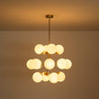 Load image into Gallery viewer, Farmhouze Light - Mid - Century 16 - Light Opal Glass Globe Sputnik Chandelier - Chandelier - Brass - 
