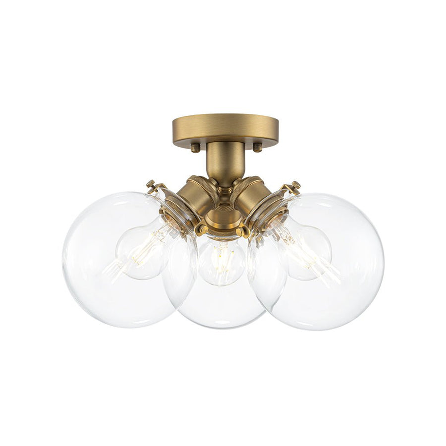 Farmhouze Light - Mid - Century 3 - Light Clear Glass Globe Bubble Ceiling Light - Ceiling Light - Brass - 