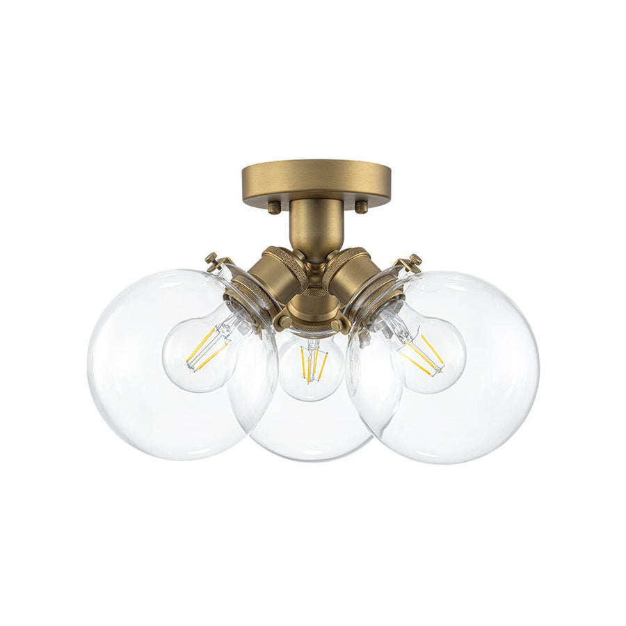 Farmhouze Light - Mid - Century 3 - Light Clear Glass Globe Bubble Ceiling Light - Ceiling Light - Brass - 