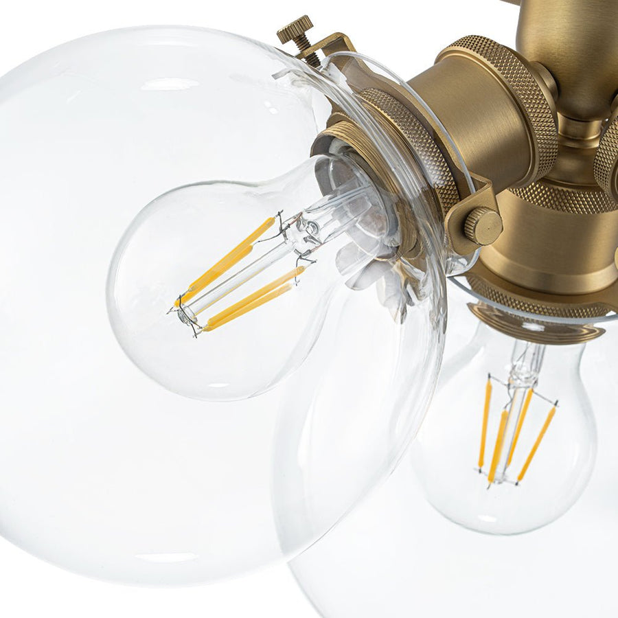 Farmhouze Light - Mid - Century 3 - Light Clear Glass Globe Bubble Ceiling Light - Ceiling Light - Brass - 