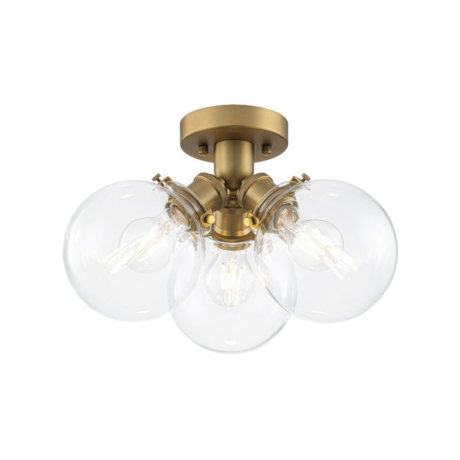 Farmhouze Light - Mid - Century 3 - Light Clear Glass Globe Bubble Ceiling Light - Ceiling Light - Brass - 
