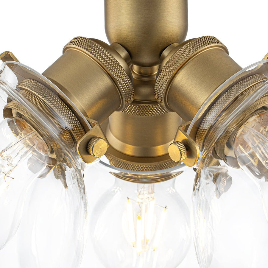 Farmhouze Light - Mid - Century 3 - Light Clear Glass Globe Bubble Ceiling Light - Ceiling Light - Brass - 