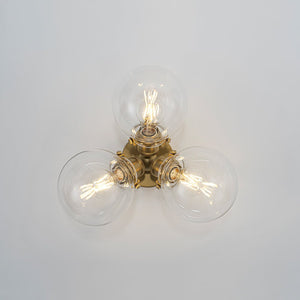 Farmhouze Light - Mid - Century 3 - Light Clear Glass Globe Bubble Ceiling Light - Ceiling Light - Brass - 